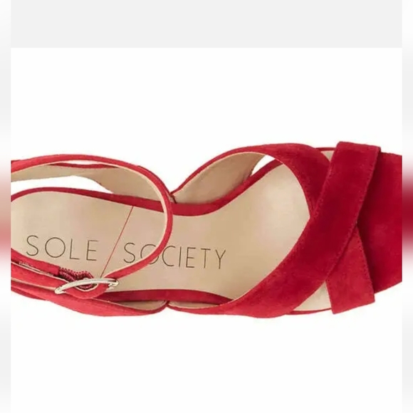 Sole Society Cassidea Red Suede Heeled Strappy Sandals Size 7.5 - Picture 6 of 10